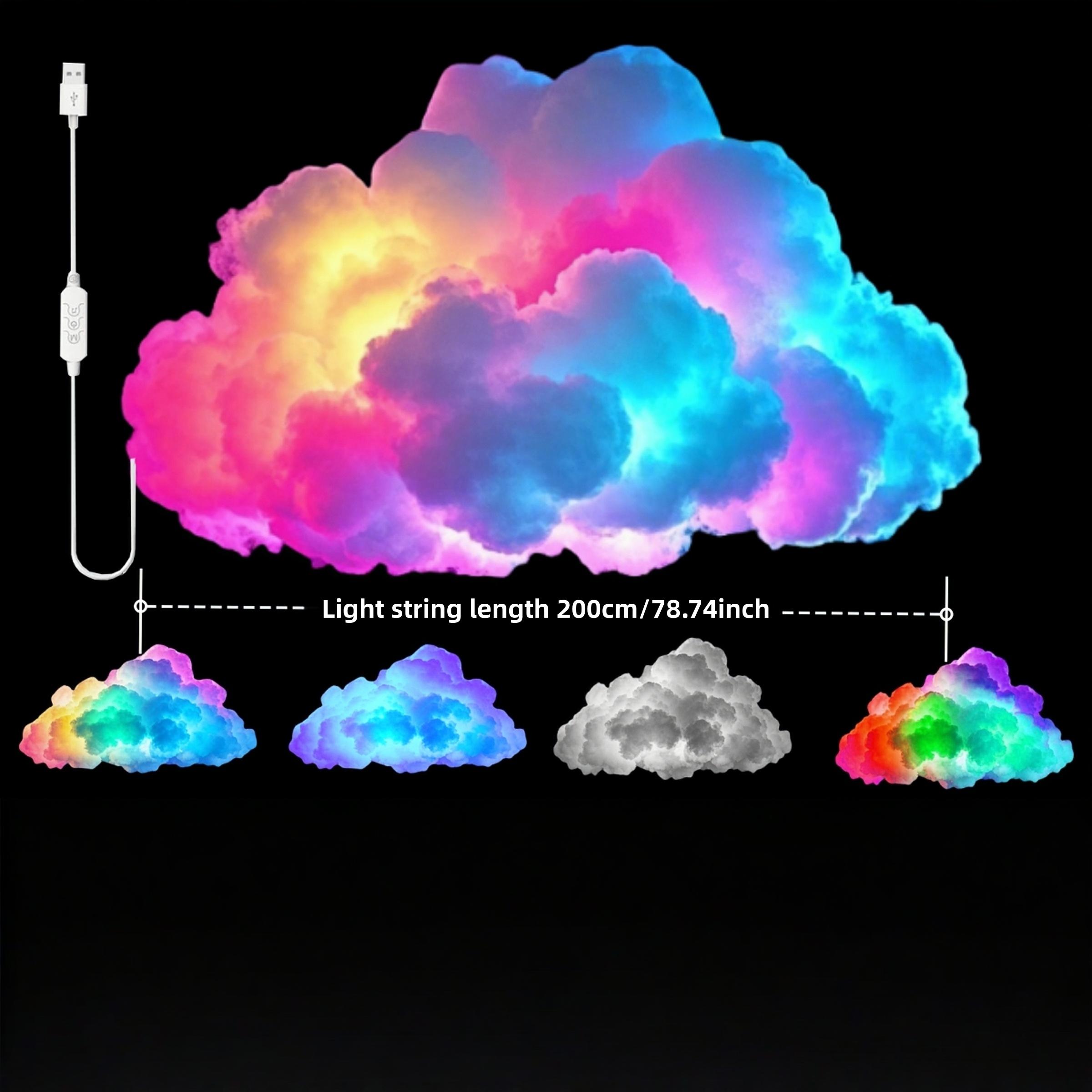 Thunder Cloud LED Light self-made material package (no glue) ,DIY Creative Rainbow Multi-Color Night Lamp, LED Atmosphere Lamp, Led Ambient Lighting, Party Decor for Game Room, Garage, Club, Bar, Dj, 6.56ft String Lights