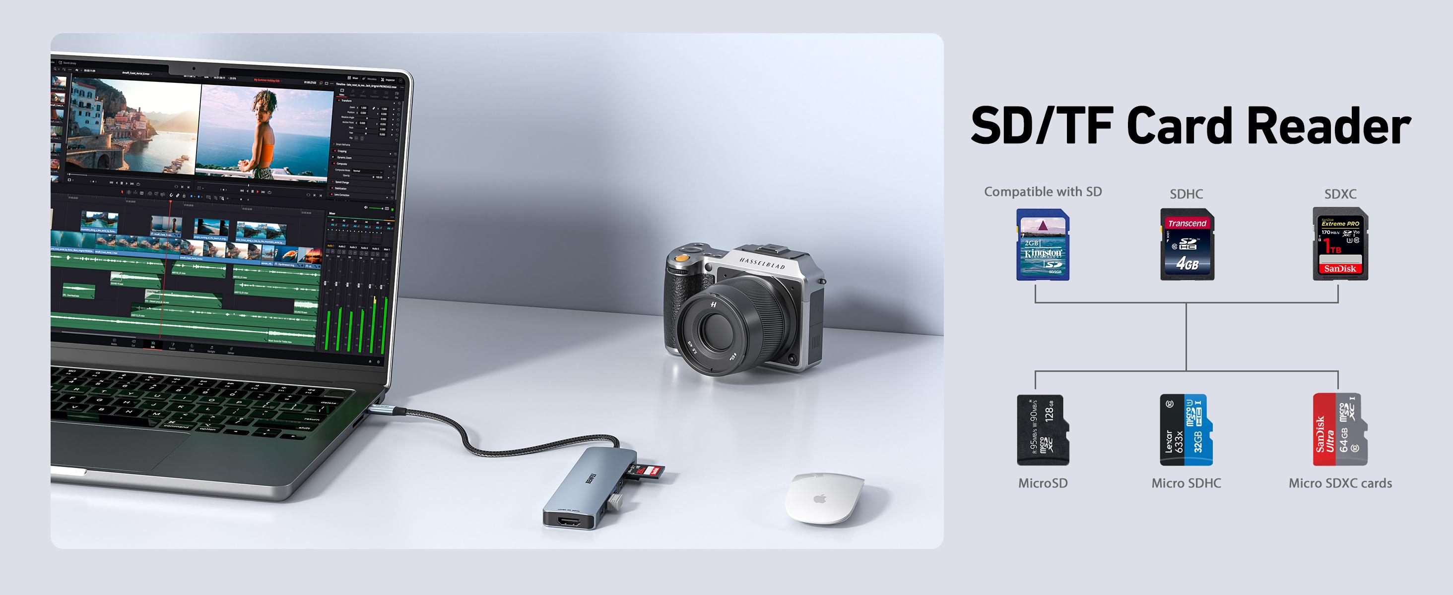 BENFEI 7-in-1 USB C Hub with HDMI(4K@60Hz), 2 USB-A, 1 USB-C Data, 100W Charge, SD/TF Card Reader, Silicone Tangle-Free Cable Compatible with MacBook Pro/Air, iPad Pro, iMac, iPhone 15 Pro/Pro Max