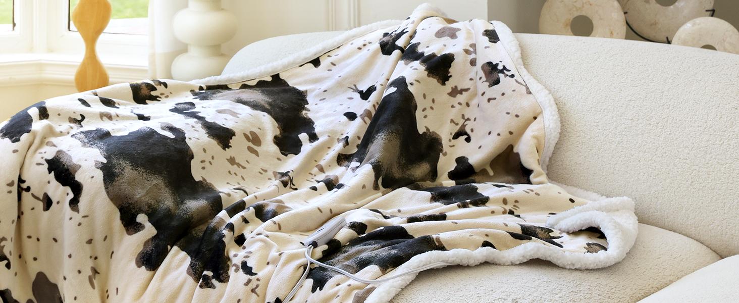 【Buy 2 get 1 poker blanket free】Blunique Cow-Print Heated Blanket, 5 Heat Levels, 4H Auto-Off, Machine Washable, Sherpa Flannel 【Buy 2 get 1 poker blanket free】Blunique Cow-Print Heated Blanket, 5 Heat Levels, 4H Auto-Off, Machine Washable, Sherpa Flannel