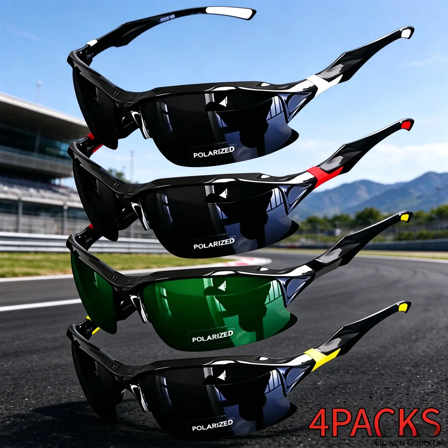 Men's 4-Pack Polarized Athletic Sunglasses - Wraparound Motorcycle Frames, Lightweight, Anti-Glare, Windproof Eyewear for Driving, Outdoor Sports