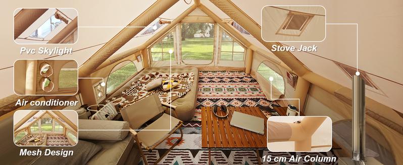 SENLEETO 8-10 Person Instant Cabin Tent - 129 Sq Ft 4-Season Family Tent, 5-Min Setup with Stove Jack Port & Skylight, Waterproof for Camping