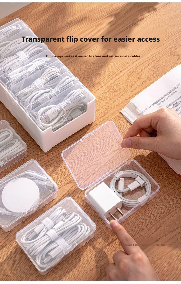 Data Cable Organizer Box for Desktop, Charging Accessories Storage Drawer, Clear Storage Box, Divided Compartments, Modern Home Room Shape and Space Saver, Multifunctional Organizer
