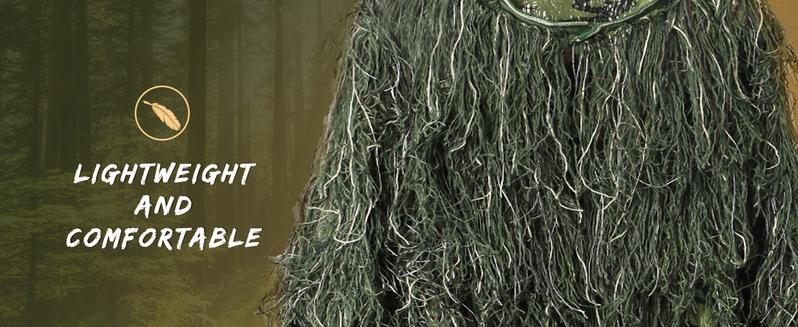 MOPHOTO 5 in 1 Ghillie Suit, 3D Camouflage Hunting Apparel Including Jacket, Pants, Hood, Carry Bag Suitable for Unisex Adults/Youth (S/M/L)