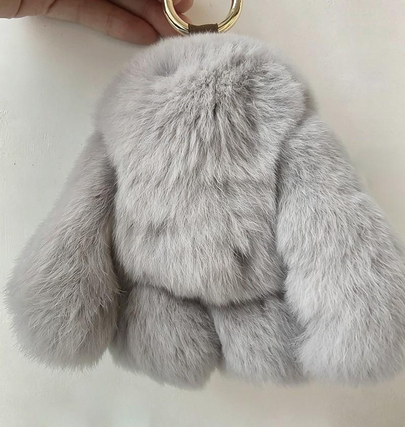 Cute Bunny Lulu Keychain Gray Pink Plush Fur Rabbit Bag Charm Kawaii Keyring Gift for Her Aesthetic Purse Decoration