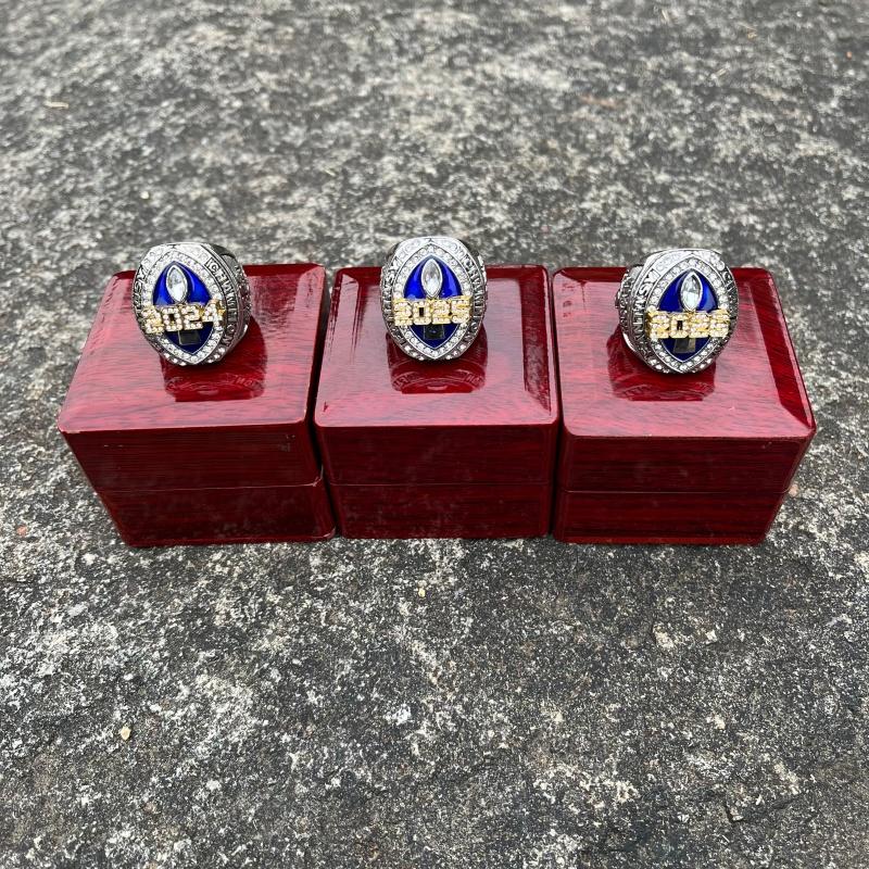 Mens fashion 2026-2025-2024 fantasy series trophy style football championship ring with brown wooden display box