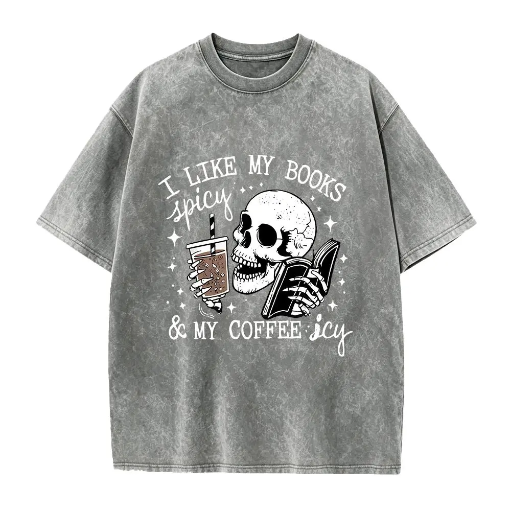 Book and Skull Shirt, I Like My Books Spicy And My Coffee Icy, Spicy Book Shirt, Smut Reader Gift, Bookish Tee,Fantasy Reader