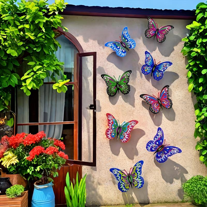 8-Piece 3D Colorful Metal Butterfly Wall Art Decorations - Hanging Iron Garden Art, Outdoor Decor for Patio or Fence, Ideal Mother’s Day Gift for All Seasons