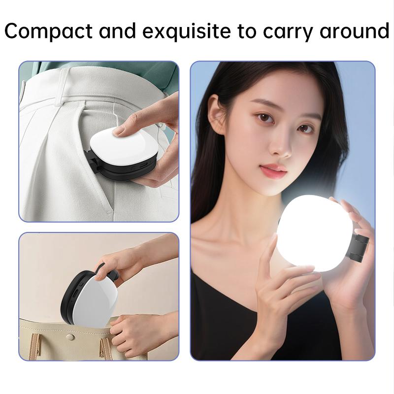 Magnetic Selfie Light for Phone with Mirror, Retractable Foldable Pocket Size Portable Mini Ring Light for Phone, Dimmable Fill LED Phone Light, Selfie Led Lights for Video Recording/Live Streaming/Makeup/Vlog
