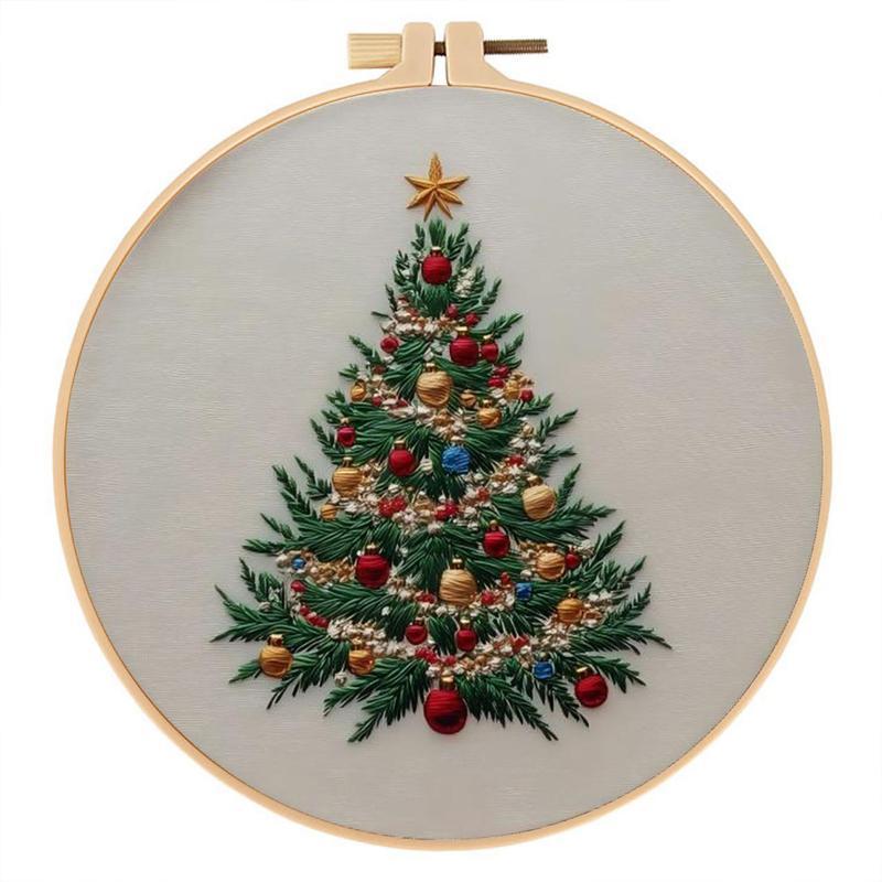 Christmas Holiday Craft Embroidery Kit for Adults - Stainless Steel Needle DIY Cross Stitch Set on Fabric, English Guide Included, Handmade Needlework Decor (Sports & Outdoor Fan Shop Gaming Craft)