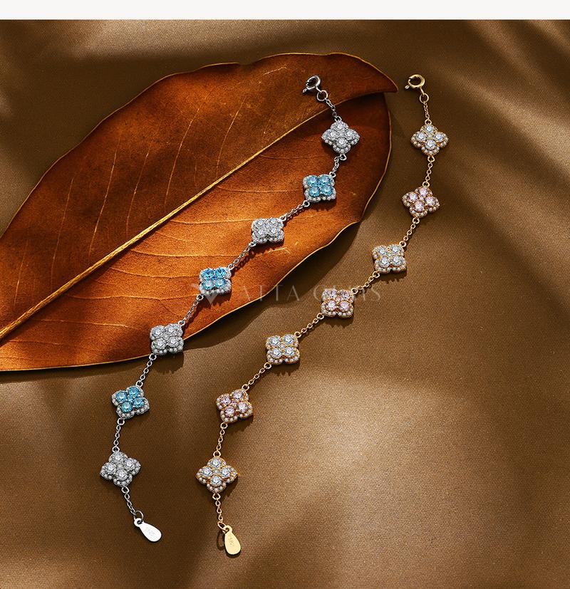 Synthetic Moissanite Bracelet Blue Zircon Pink Zircon Colorful Luxury Jewelry for Women Girls Engagement Birthday Springtok Outdoorfun Gift B021