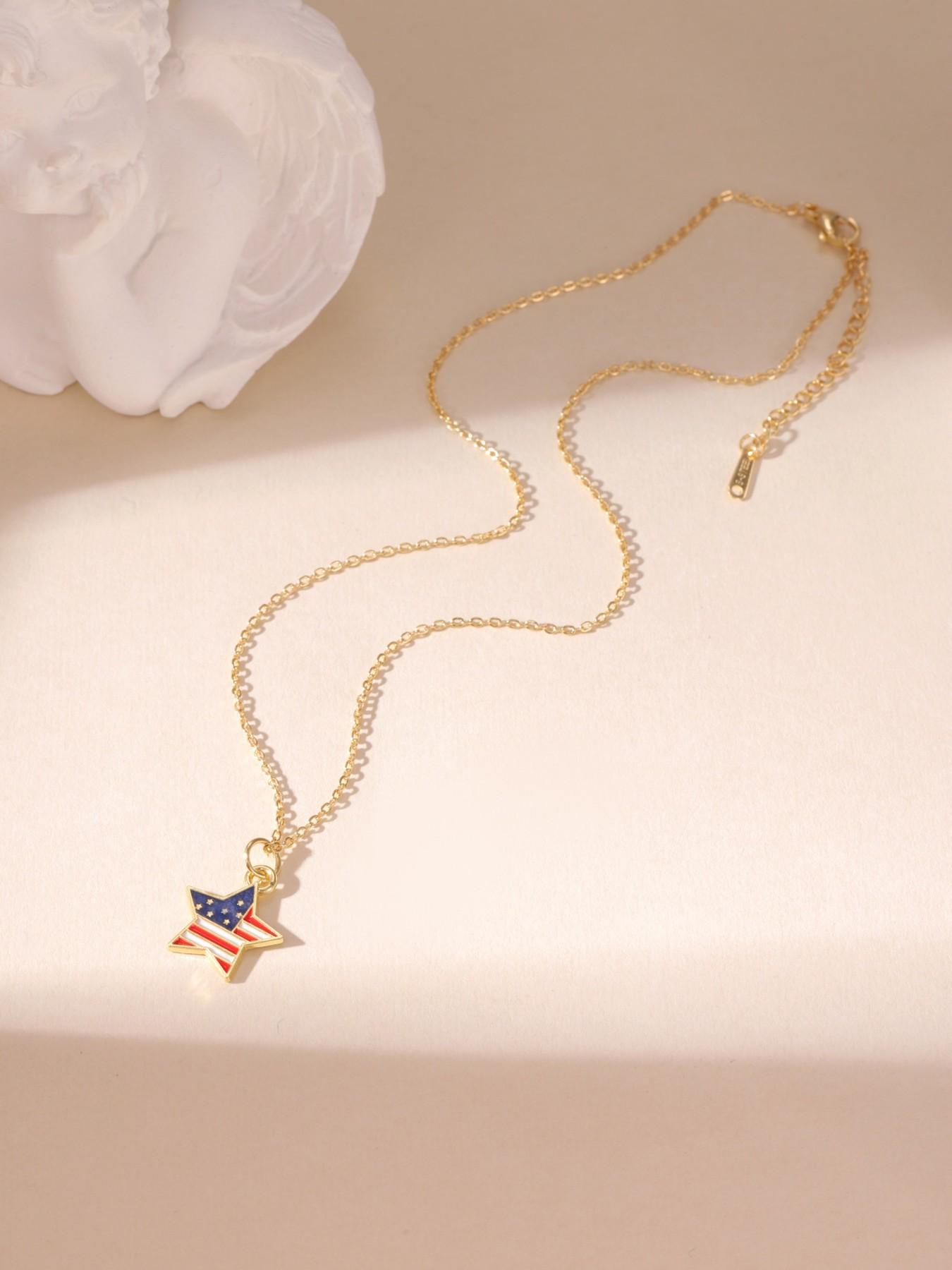 American Flag Style Star Heart Cross Shape Gold Necklace Lightweight All Season For Women Daily Wear