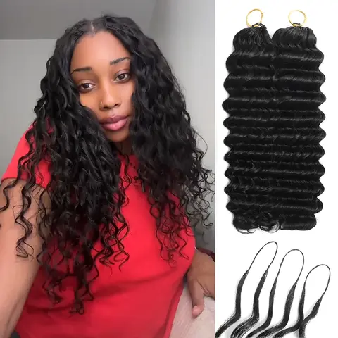 Black Women's Loose Deep Wave Crochet Extensions - Remy Hair Bundles, 14inch/20inch Burmese Kinky Curly Feather Pieces, Pre-Separated Miracle Knots, Less Bulk
