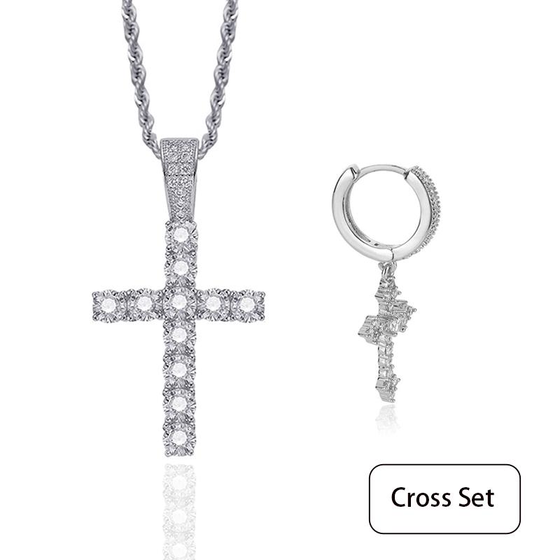 GAB Cross Set 5A+CZ Pendant Necklace and Dangly Earrings, Hip Hop Fashion Trend, Best Couple Gift, Father's Day fashion gift
