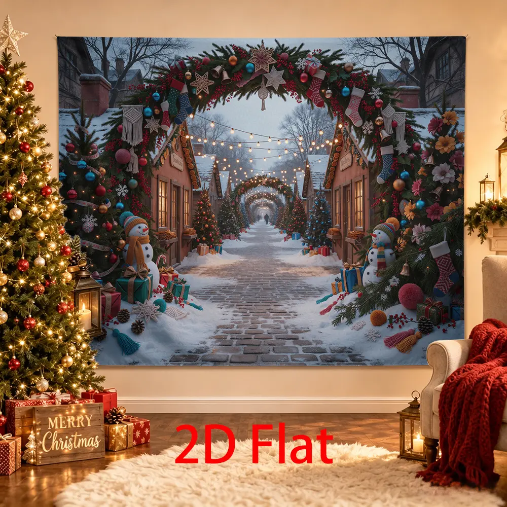 Christmas Village Backdrop Snowy Market Garland Snowman Gifts Photo Background