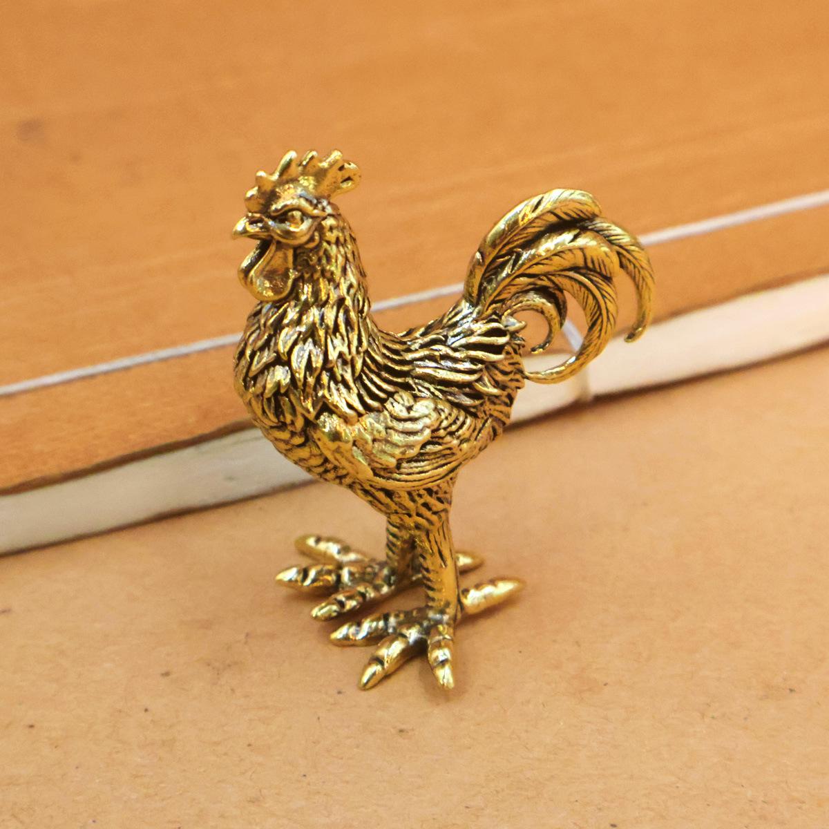 Brass Rooster Hen Model Sculpture, Desktop Decoration Metal Copper Cast Craft, Desk Ornament, Home Decor, Office Accent