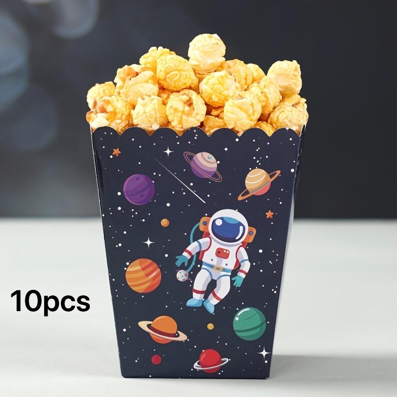 10 Astronaut Popcorn Boxes with Striped Paper Bags, Party Bags, Candy Boxes, Perfect for Themed Celebrations, Party Decorations | Elegant Party Boxes | Decorative Popcorn Boxes