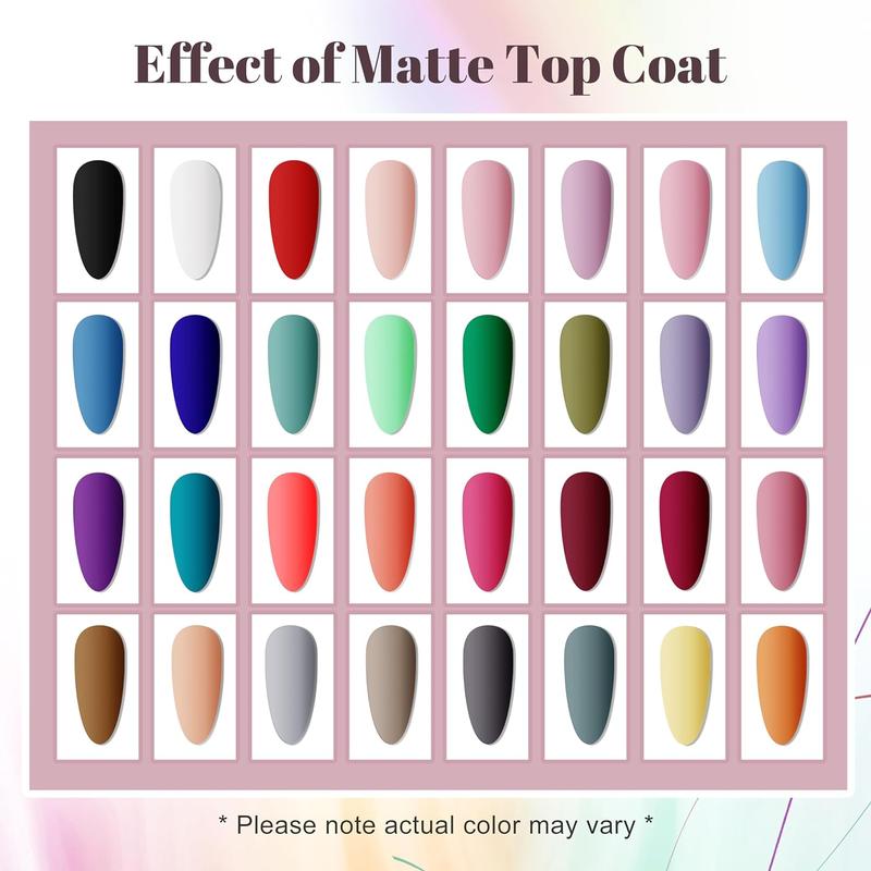 JODSONE 36 PCS Gel Nail Polish Set with 32 Colors Gel polish Kit Base Coat No Wipe Matte GlossyTop Coat Nail Polish Set Green Blue Red Pink Summer nail Collection Gifts for Women