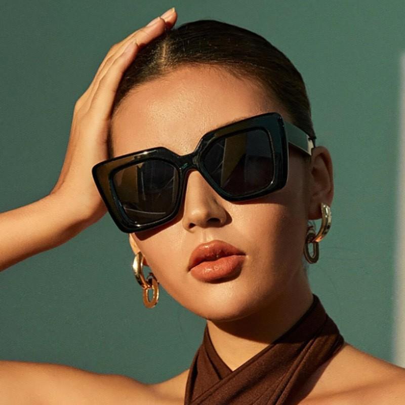 Women's 4-Piece Oversized Square Sunglasses - Semi-Rimless Chic Black Wraparound Anti-UV Lens Minimalist Fashion Eyewear for Street Style, Outdoor Use