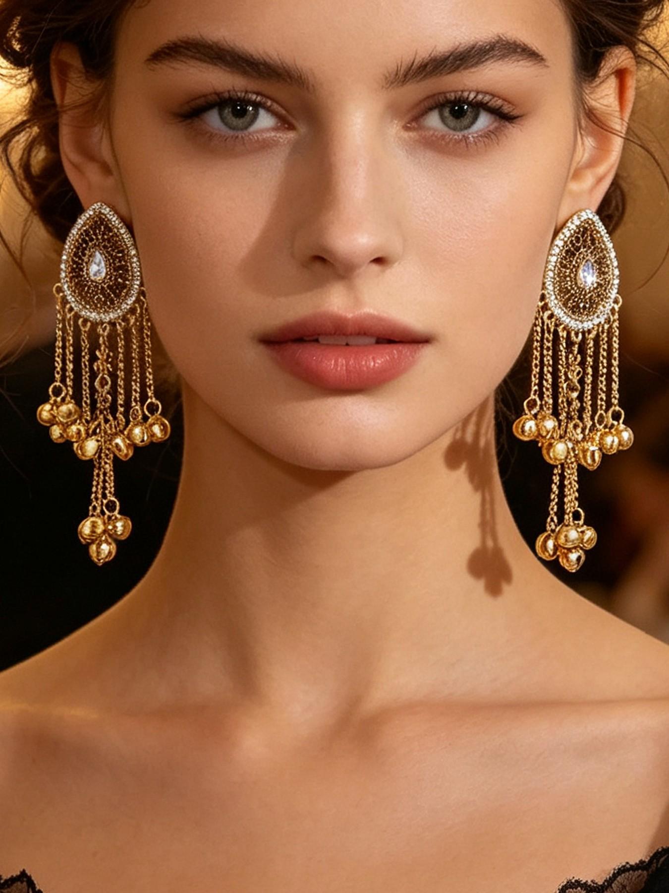 Vintage Teardrop Bell Fringe Earrings, Indian Ethnic Style Antique Long Dangle Earrings, Fashion Dangle Earrings, Travel Photography Accessories