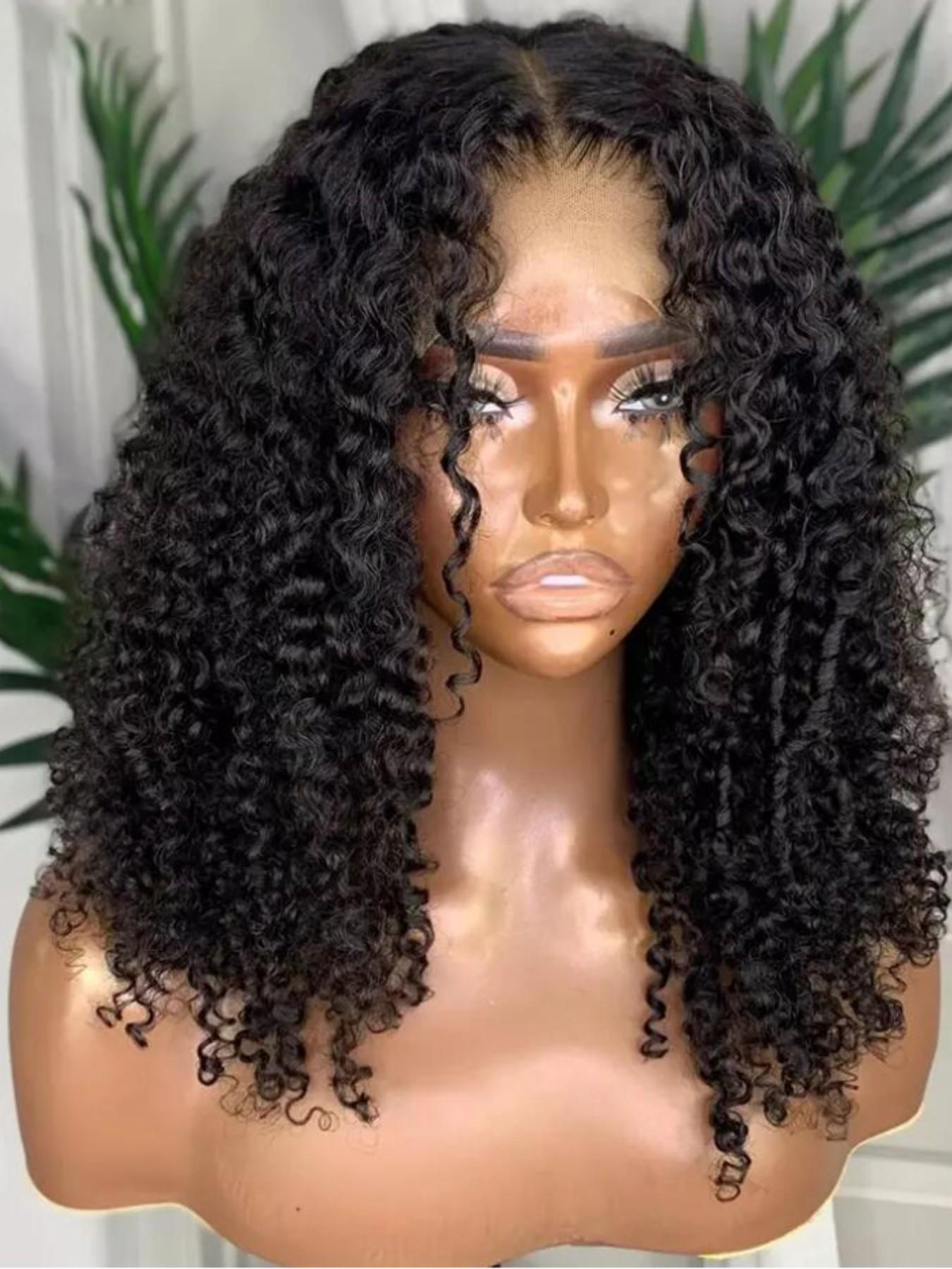 Soft Long 26-Inch 180 Density Natural Black Kinky Curly Lace Front Wig, Glueless Pre-Plucked Synthetic Heat Resistant Daily Wear Hairpiece Kinky Curly Wigs Lace Frontal Wigs