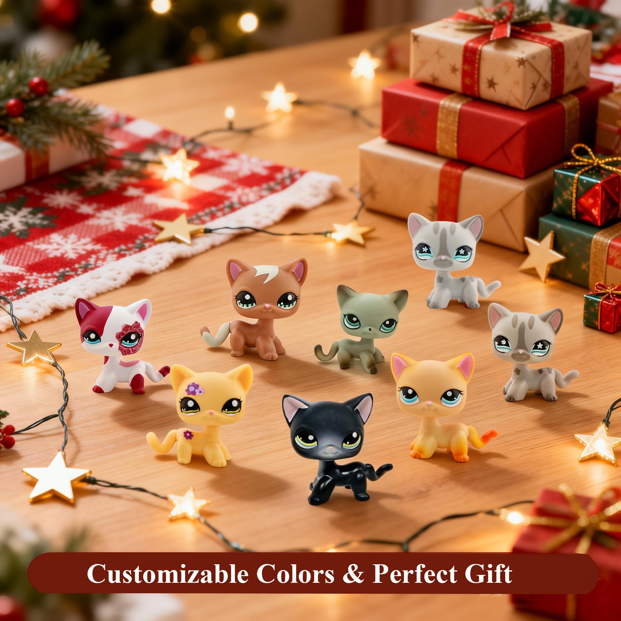 7pcs Mini Pet Shop Lps Shorthair Cat Statues Set, Animal Decorative Figurines, Different Eyes, Rare Collectible Figures, Perfect Gift for Lps Fans, Indoor & Outdoor Decor