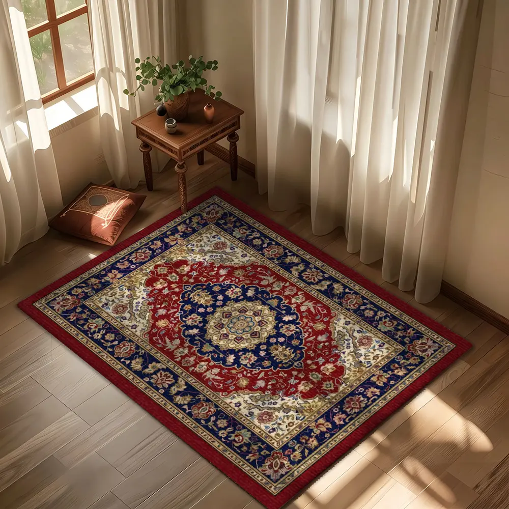 Traditional Persian Floral Pattern Flannel Rug #PersianOrientalRug #OrnateFloralMat #FlannelCarpet #VintageClassicHomeDecor