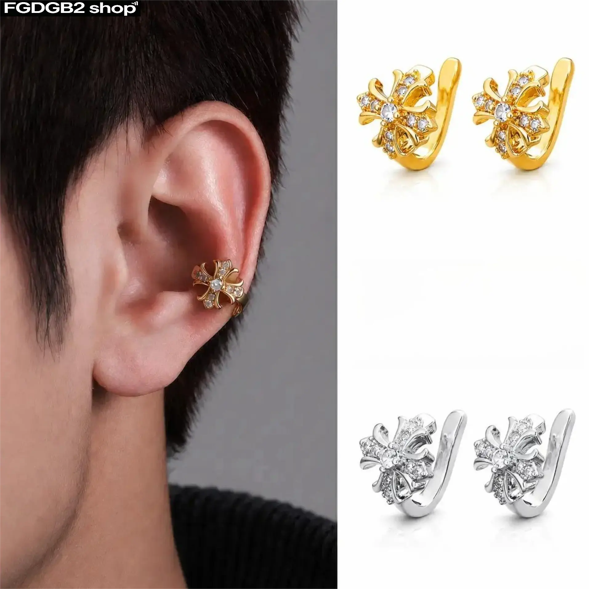 Women's Cuff-Style Clip-On Earrings - No Piercing, Adjustable, Hypoallergenic, Waterproof Jewelry, Gold & Silver Tone, Sparkle Detail CZ, Lightweight Costume Jewelry for Daily Wear & Gifting