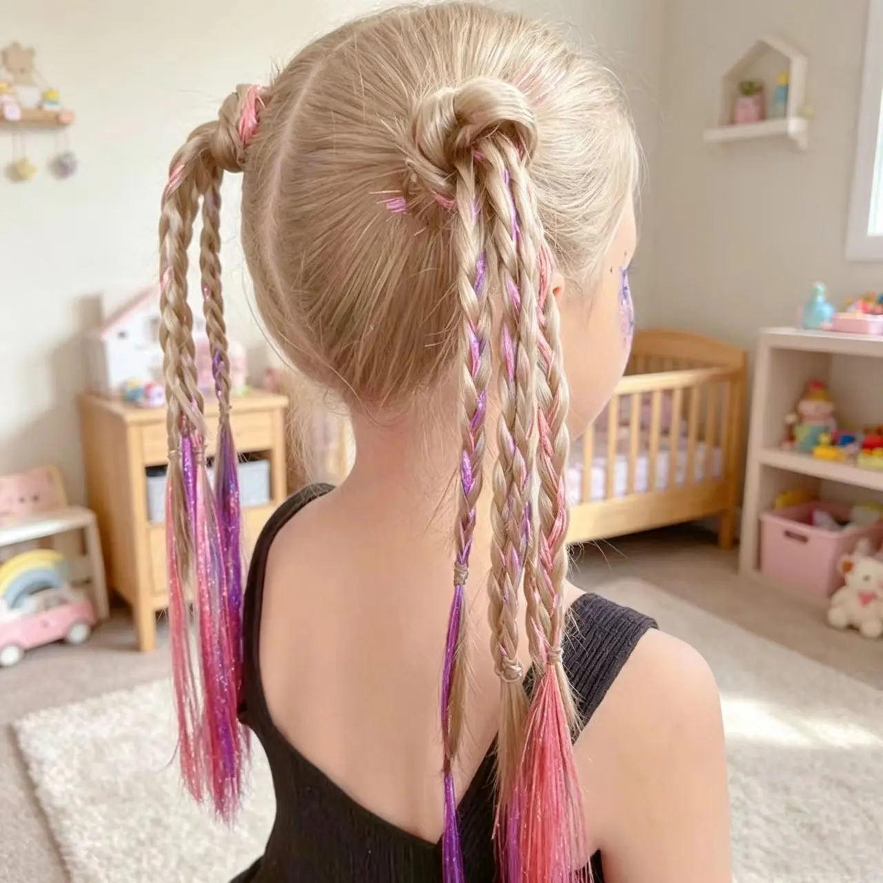 2pcs Flashy Rainbow Braided Hair Ropes, Bright Decorative Strands, Perfect for Parties, Cosplay, DIY Hairstyles, Gift Ideas