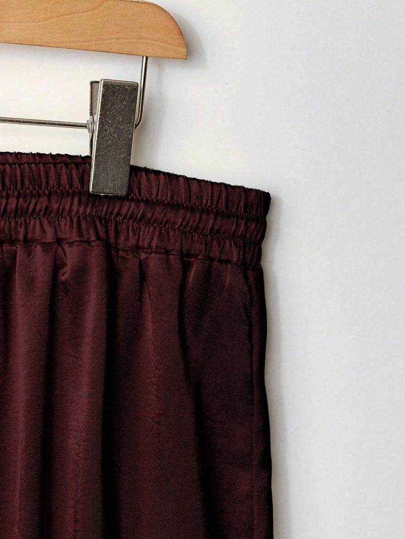 Women's Glitter Satin Wide Leg Pants, Casual Loose Fit Elastic Waist Drawstring Pockets, All Seasons Fashion for Home Vacation Party