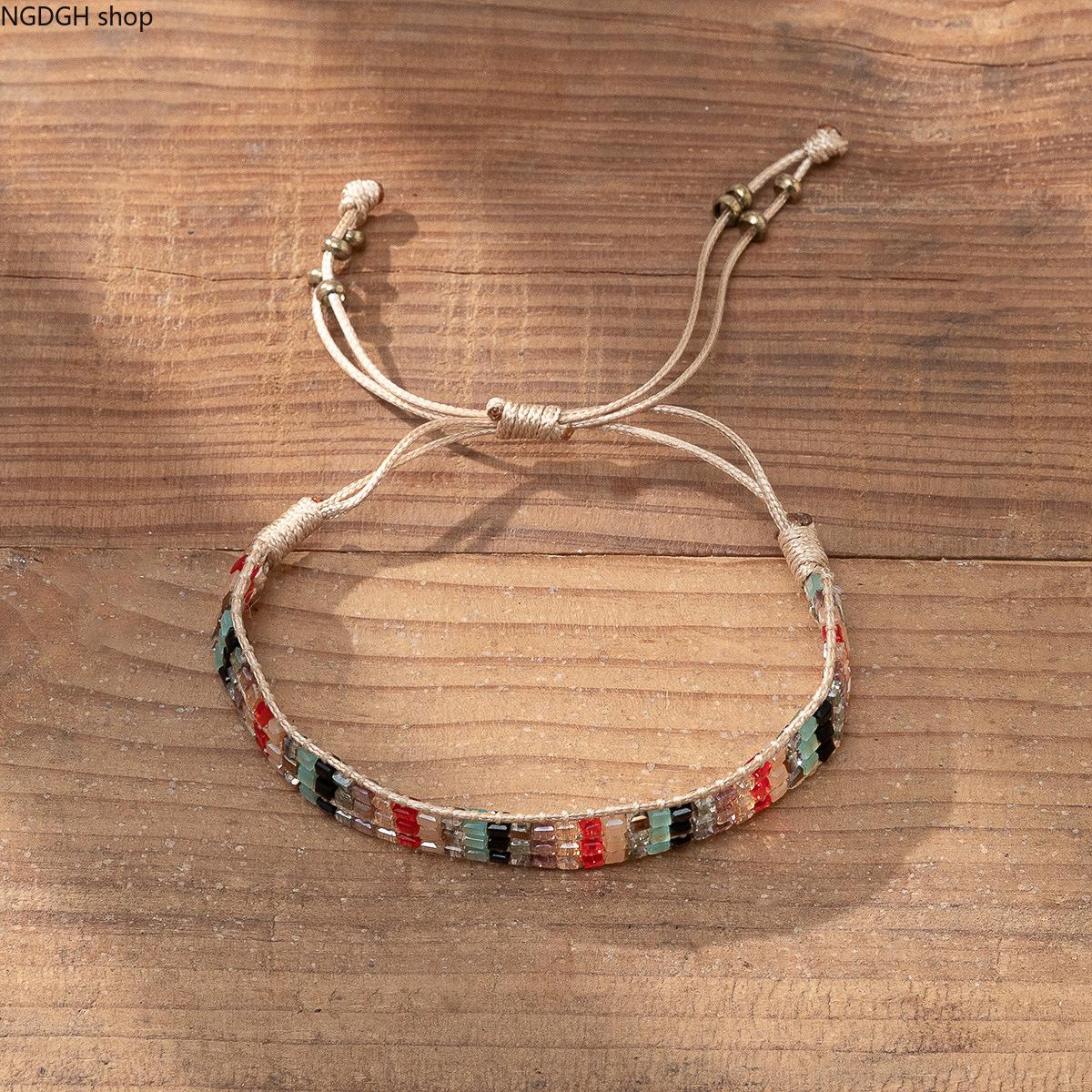 Trendy Ethnic Woven Bead Bracelet - Elegant Multi Color Tribal Seed Bead Adjustable Bracelet with Boho Pattern, Delicate Handcrafted Lightweight Accessory, Perfect for Everyday Summer Travel Festival & Spiritual Boho Chic Looks