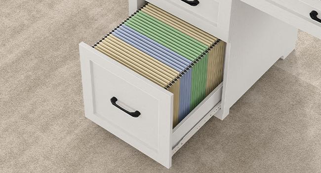 Vabches Farmhouse 61'' Executive Desk with 5 Drawers, Rustic Office Desk Computer Desk with Charging Station, File Drawers and Storage Cabinet, Wood Workstation for Home Office and Study