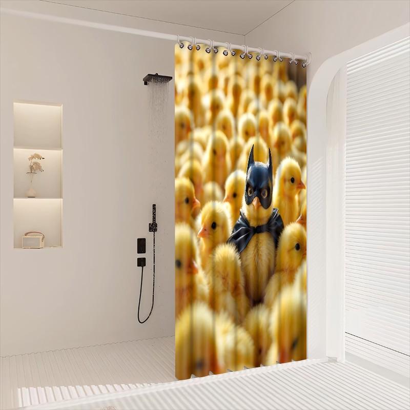 1pc Funny Cartoon Chicken Batman Printed Shower Curtains with Plastic Hooks Shower Curtain for Bathtub Bathroom, Suitable for Home and Hotel Machine Washable Bathroom Decor as Best Gifts for Birthday and Christmas