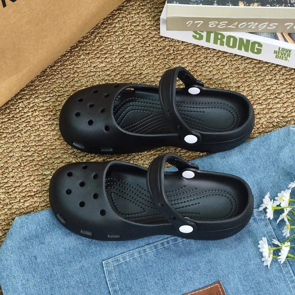 Retro EVA Outer Wear Mary Jane Slippers Shoes Summer New Women's Cute Ballet Hole Shoes Anti Slip Outdoor Beach Sandals