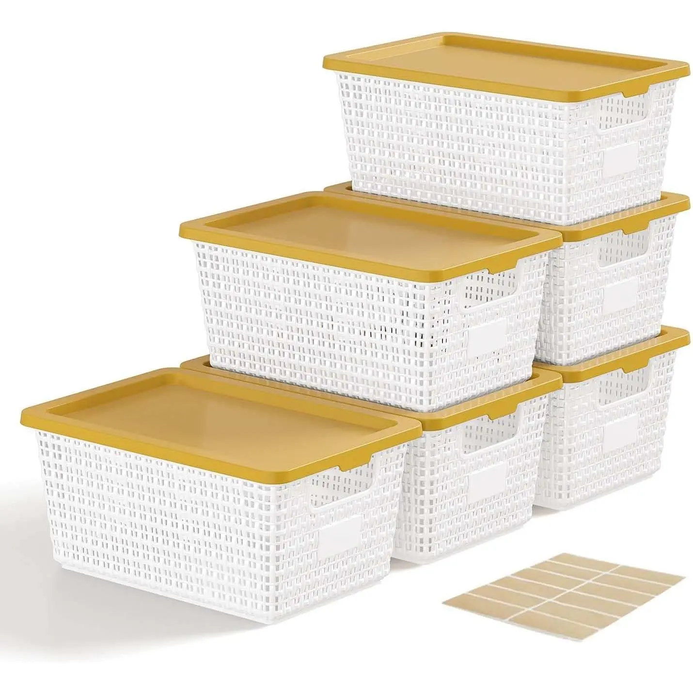 Storage Bins Bakets with Lids 6 Pack, Stackable Organizer Bins for Small Spaces, Pantry, Closet & Bathroom, Secure Snap Lids, 11x7x5 Plastic Storage Containers for Shelf Organization, White