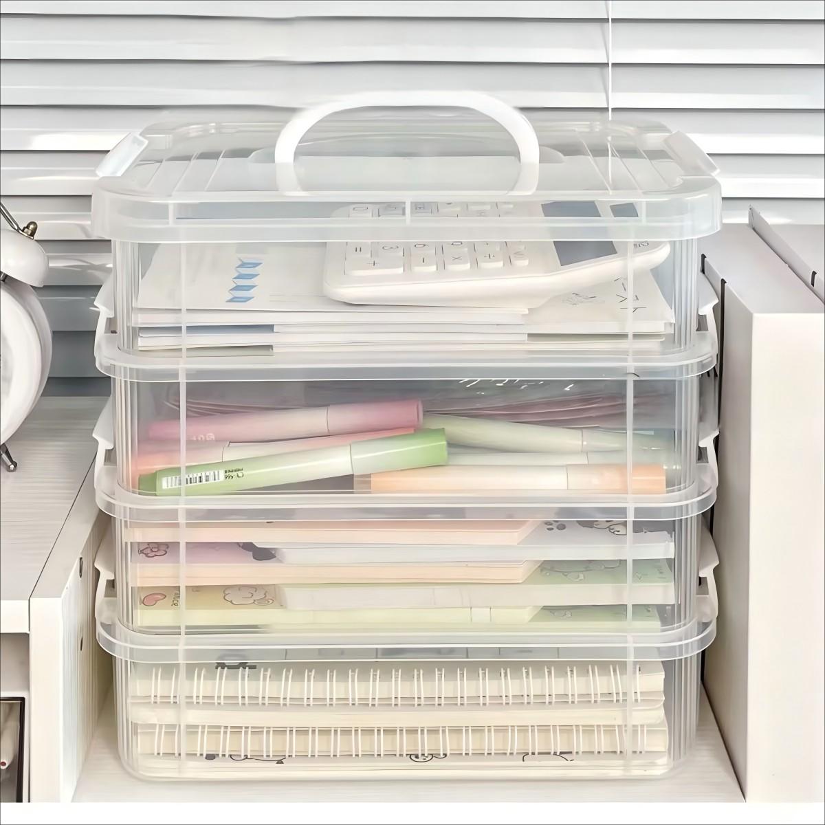 Portable Desktop Organizer Box, Stackable Toy Storage Shelf, Multi-Compartment Storage Bin, Desk Organization Solution