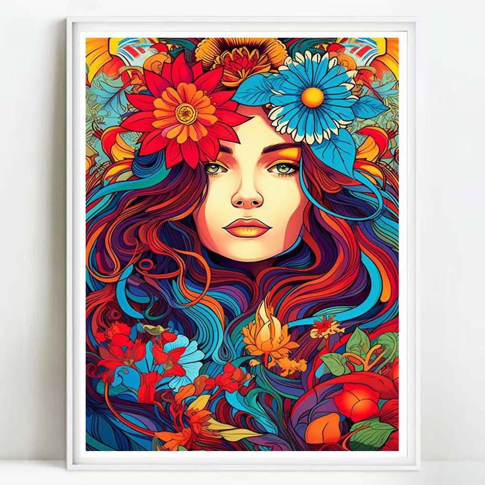 5D Diamond Painting Kit Full Round Drill Flowers, Colors, Waves DIY Mosaic Wall Art, Beginner Craft Set (with Tools), Home Wall Decor Gift, Diamond Art Kit