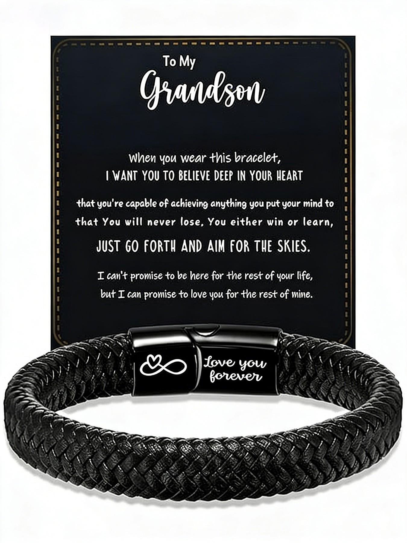 6-Piece Leather Bracelets for Men, Stackable Retro Bangles with Stainless Steel Clasp, Perfect Family Gift Set with Sentimental Cards