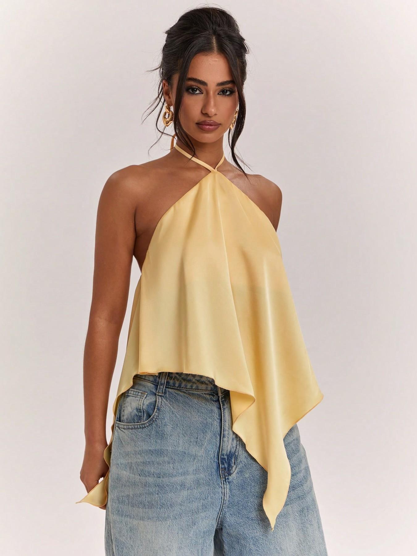 Chic Light Halter Neck Tie Backless Top, Spring & Summer New Arrival, Perfect for Dates and Outings, Fit