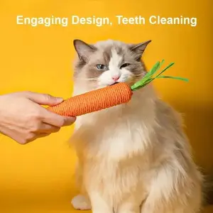 2Pcs Carrot Shaped Sisal Cat Chew Toys, durable cotton catnip toys. Bite-resistant dental chews for indoor cats, great for teeth cleaning and relieving boredom.