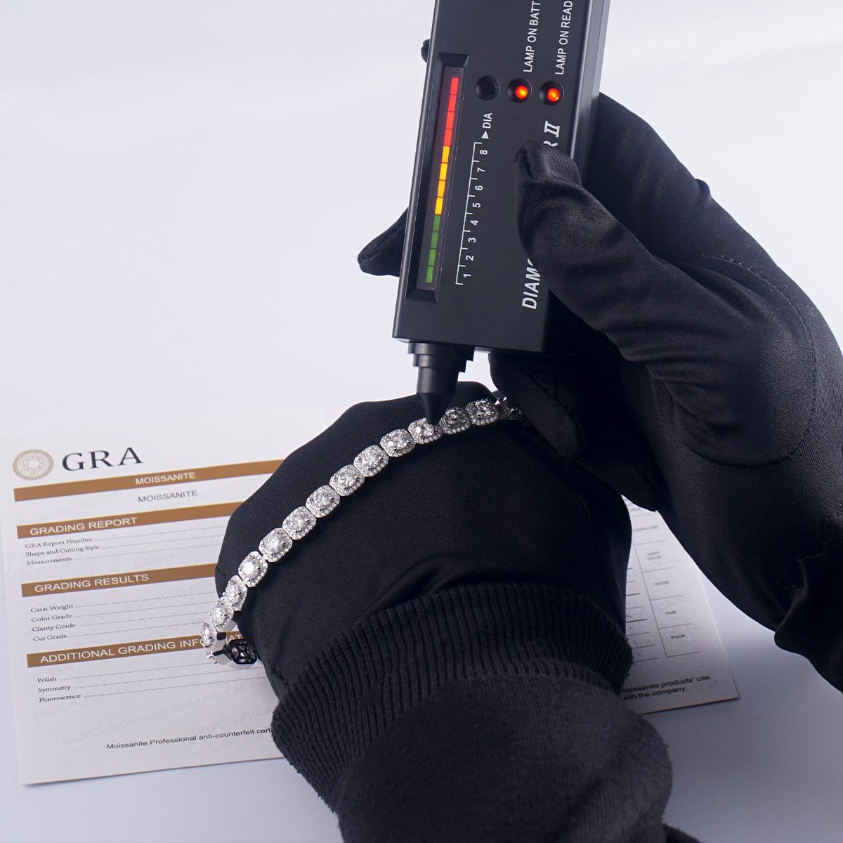 Delzzad 5MM Hip Hop Iced Out Tennis Bracelet D Color VVS Synthetic Moissanite S925 Unisex Sterling Silver Brilliant Tennis Chain for Dating Engagement Party Christmas Gift