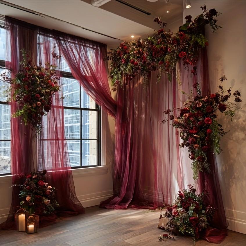 One roll, 12.6 inch/1969 inch extra-long burgundy tulle, suitable for wedding ceremonies, parties, holiday decorations, Wedding arch backdrop, decorative arches/tables/ceilings, hanging decorations