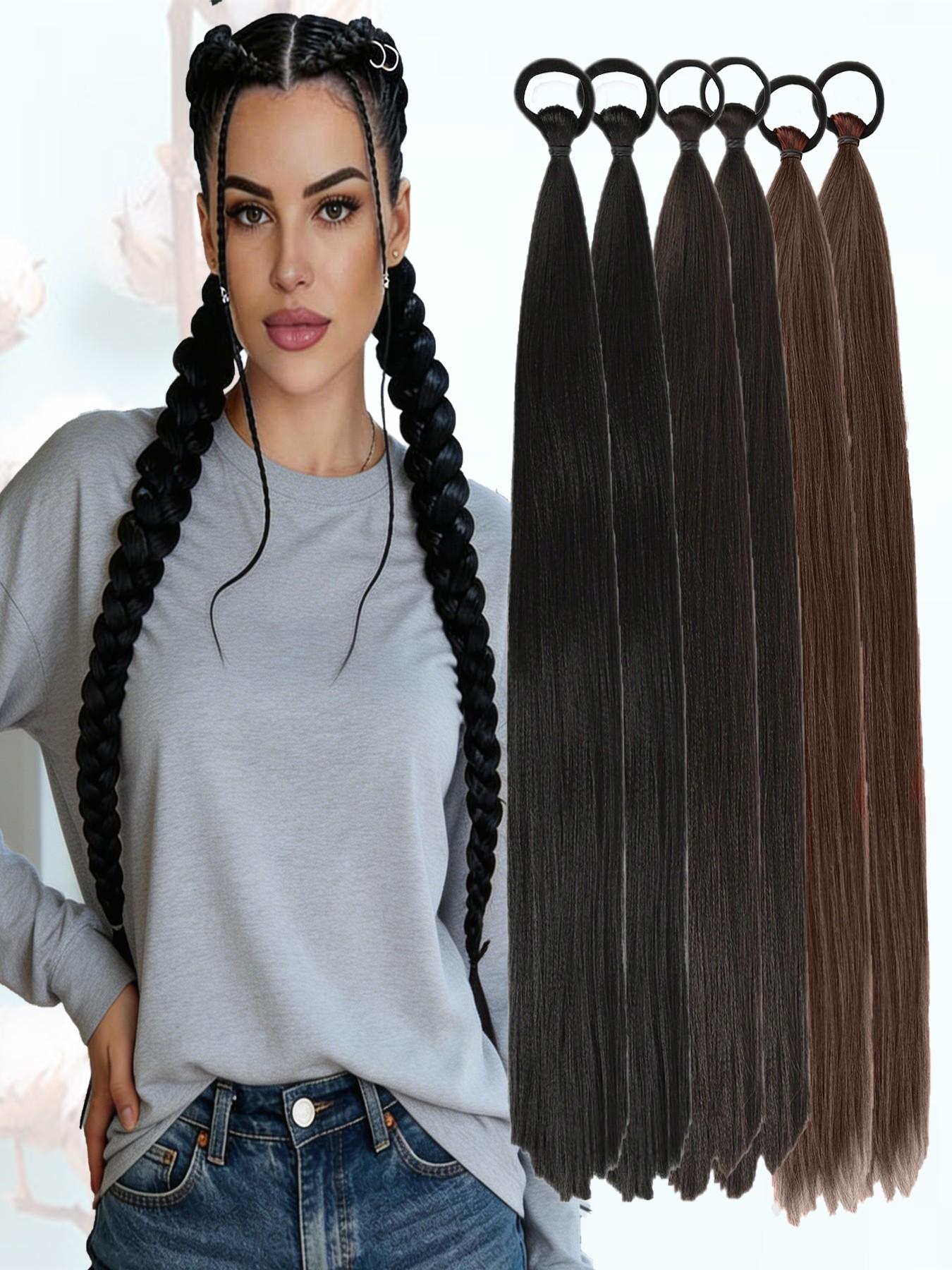 26 Inch Braid Ponytail Extension 2-Pack - Straight Sleek Wrap-Around Synthetic Hairpiece with Elastic Tie for Women, Perfect for Holiday Parties, Synthetic Extensions, Straight Synthetic Hairpieces