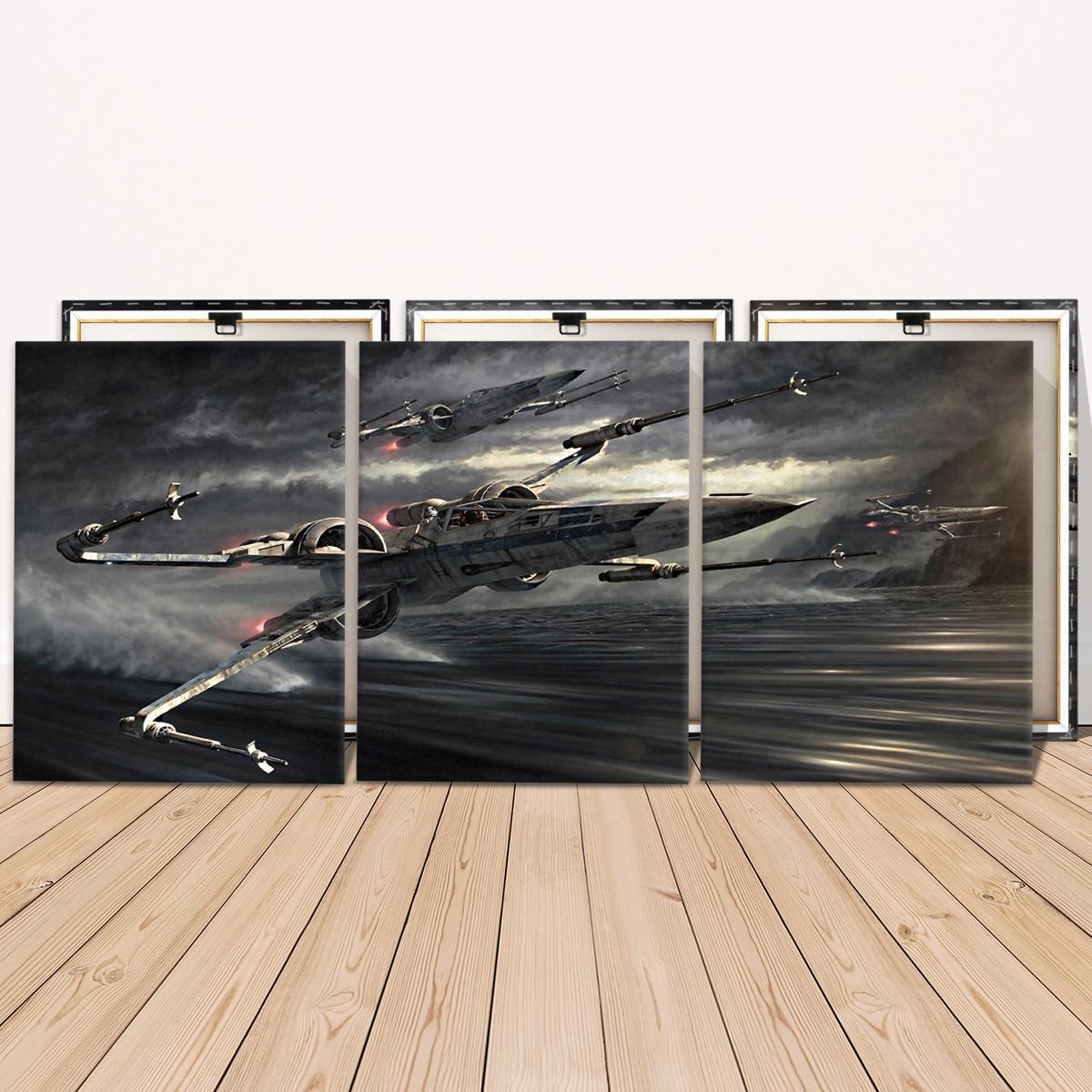 Wooden Framed Canvas Painting Set, 3 Counts/set Aircraft Pattern Wall Art Decor, Wall Decor for Home Living Room Bedroom Office