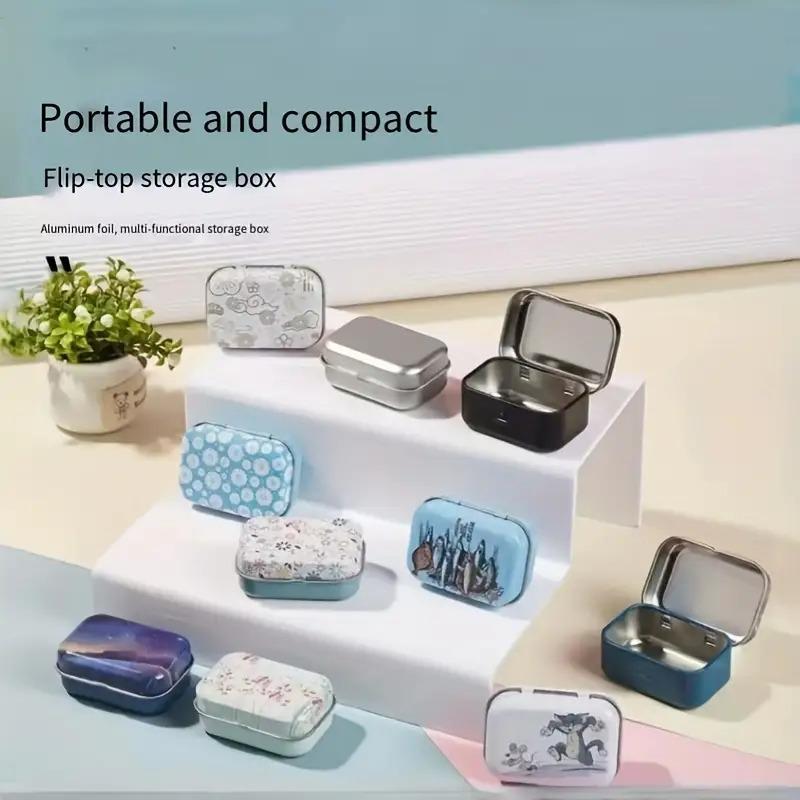 1 printed metal rectangular empty hinge jar-portable mini storage box, flip design, suitable for family storage-can be used for storing jewelry, handicrafts and gifts-is the perfect choice for sorting small objects and sewing supplies.