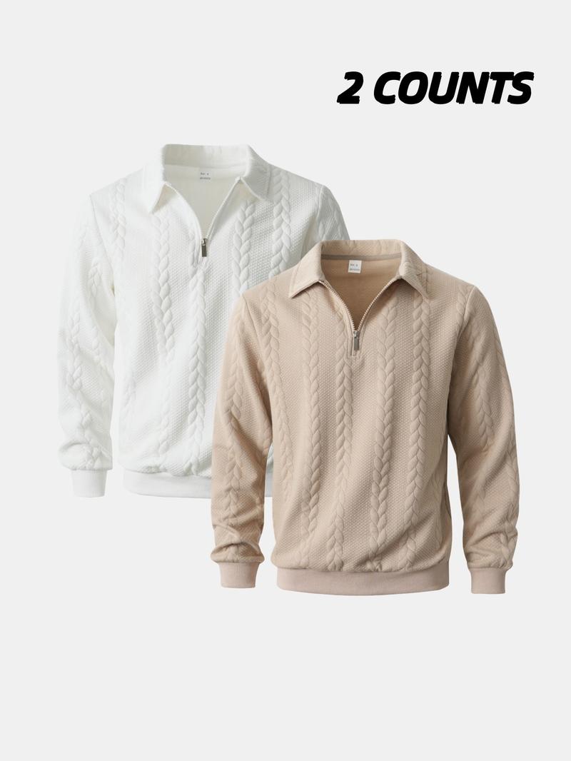 2-Pack Men's Half-Zip Pullover Sweaters, Cable Knit Collared Tops, Soft Warm Casual Long-Sleeve Outfits for Fall/Winter Daily Wear & Fashion Styles