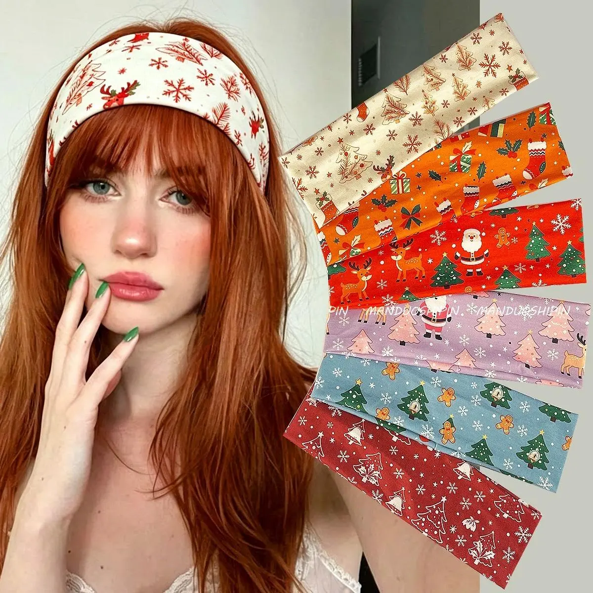 6/1PC New christmas hair band cute reindeer gingerbread man print headband holiday party headwear gift Non Slip Sweatband for Yoga Workout Daily Party Hair Accessories