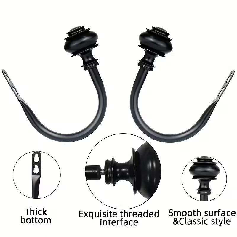 2pcs Decorative Curtain Holdbacks, Wall Mounted Drapery Tiebacks with Screws, Metal Hook and Plastic Finials, Elegant Home Décor Accessories