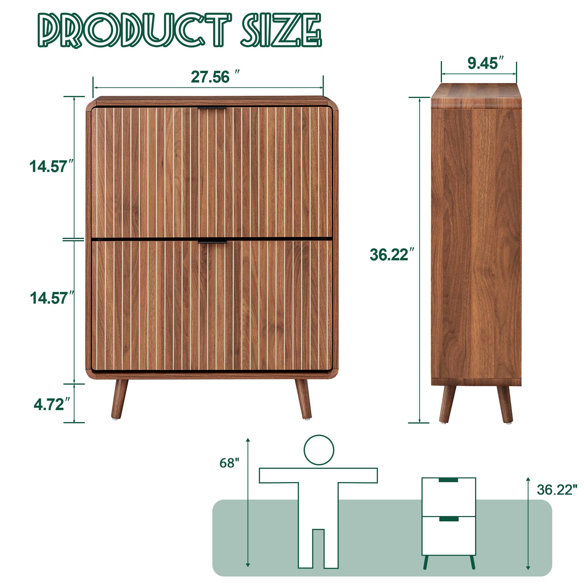 Giratree Modern Mid-Century Wooden Shoe Cabinet, Fluted Design with 2 or 3 Drawers, Stylish Storage Organizer for Entryway, Hallway, or Living Room