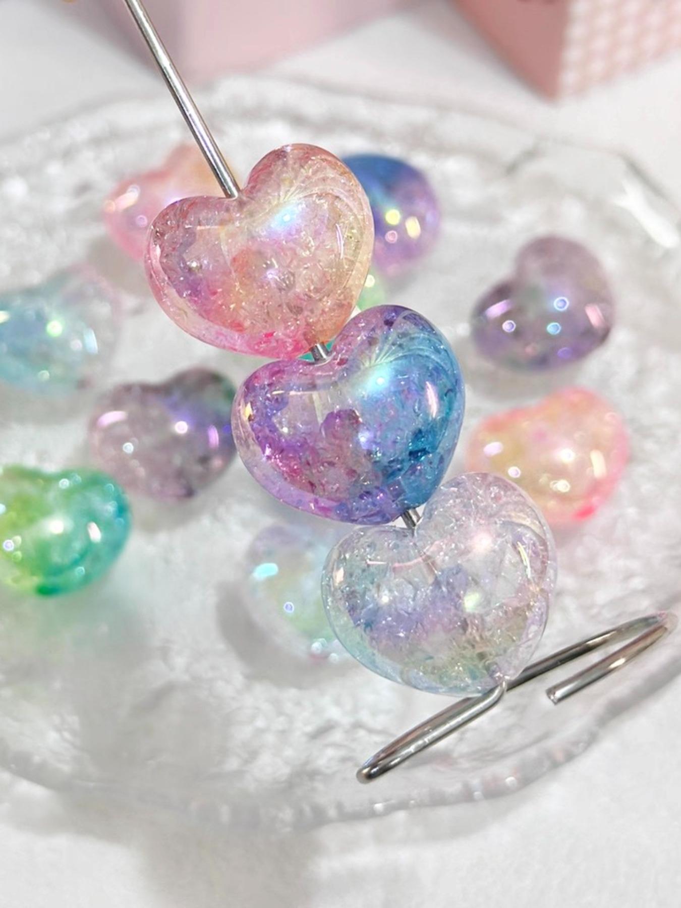 10pcs/22mm Rainbow Gradient Heart Beads, Soft Acrylic DIY Craft Beads with Rainbow Coating, Heart Charm Decor, Heart Design Charm, Perfect for Making Keychains, Phone Chains, Pen Decorations