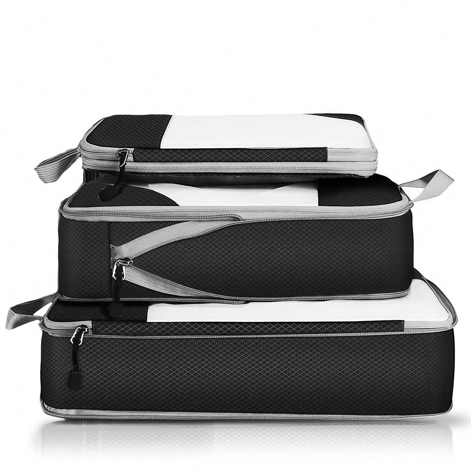 3pcs/Set Minimalist Compressed Luggage Sorting Foldable Cubes with Zip Closure, Travel Use Packing Organizers, Lightweight Portable Bronze Large Pouch for Carry-On Suitcase, Work Supplies, Smell-Proof Laundry Hamper